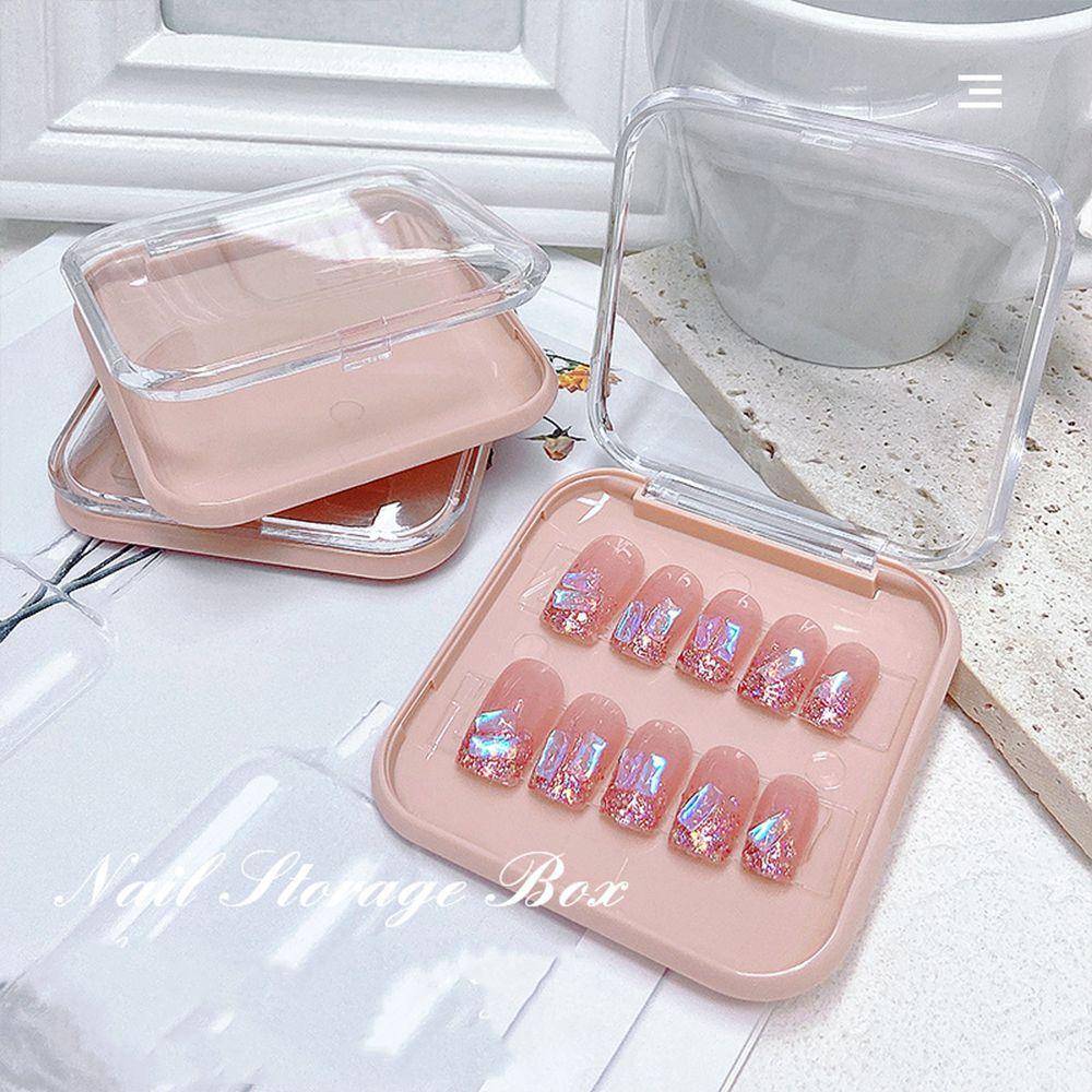 [Hàng mới về] Hộp nhựa vuông nắp trong suốt đựng móng tay giả bằng acrylic nhiều màu sắc