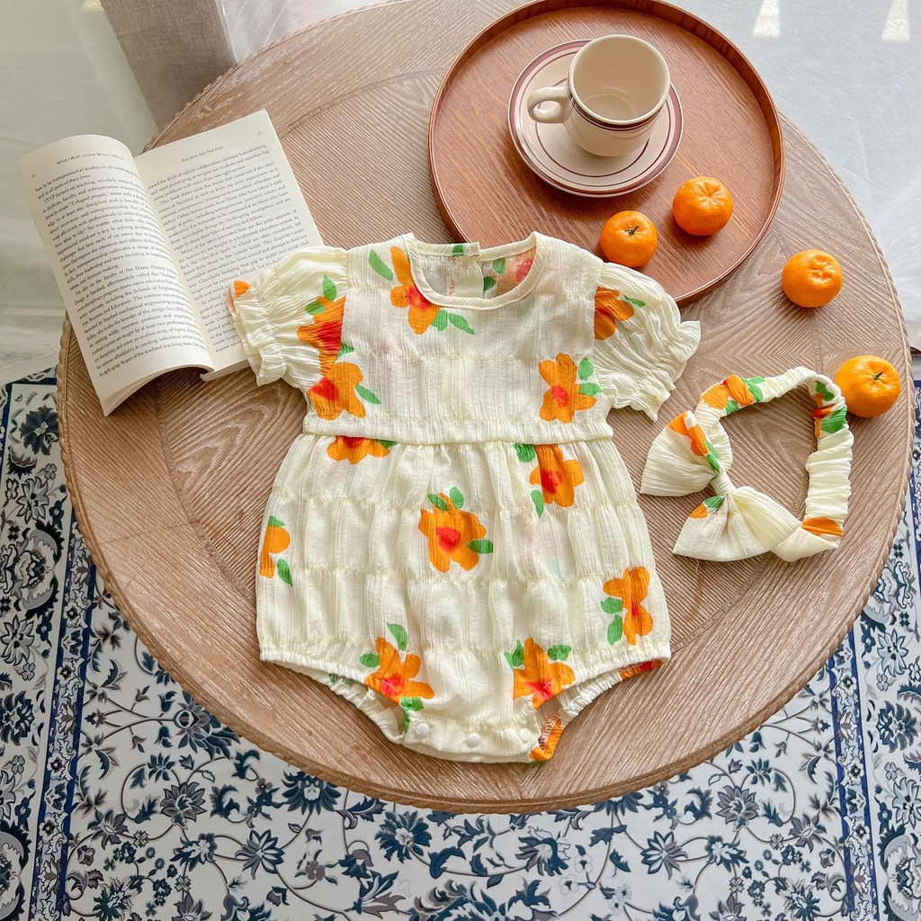 Áo Liền Quần Bằng Cotton Tay Ngắn Họa Tiết Hoa Phong Cách Phương Tây Thời Trang Mùa Hè 2023 Cho Bé Gái