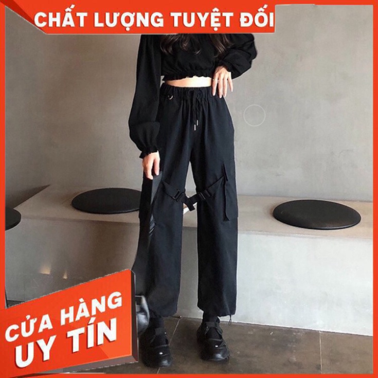 Quần kaki Jogger Túi Hộp Phối Khóa MOLY PANTS Unisex/Nam nữ unisex/Quần kaki ống suông màu đen Jaystoree ❤️ - Hàng nhập