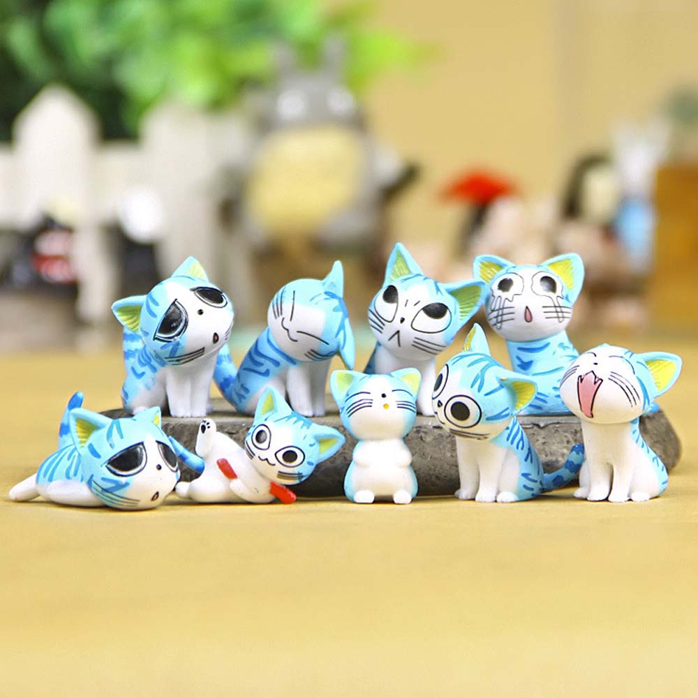 Bộ 9 mô hình mèo hoạt hình mini nhiều màu dễ thương trang trí tiểu cảnh / nhà cửa