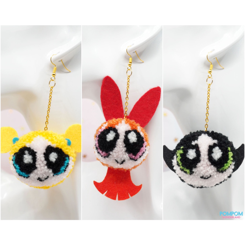Bông Tai Handmade The Powerpuff Girls - Móc Khóa Pompom