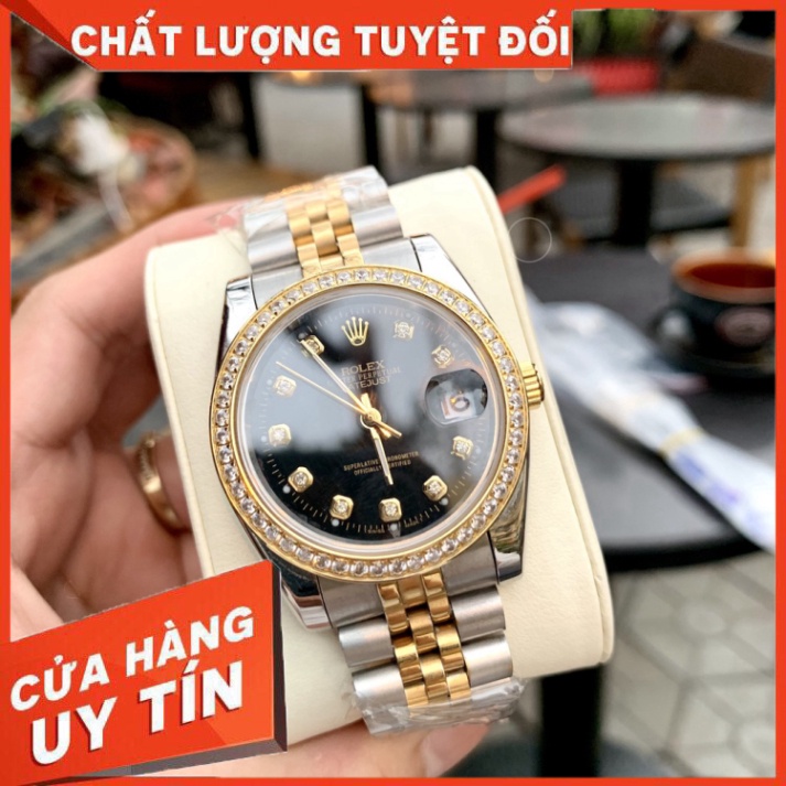 Đồng Hồ Nam RoLex Sapphire RA25 Case 36mm ĐEN viền đá Máy cơ Automatic Nhật