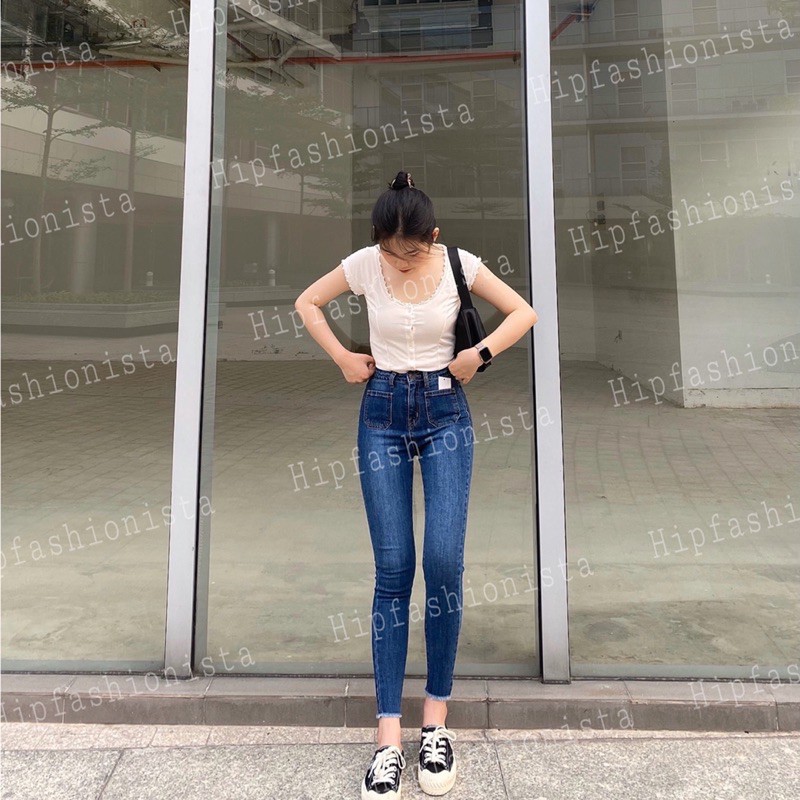 Quần jeans skinny ôm túi nhỏ lai tua 9 tấc, lưng cao tôn dáng, chất jeans dày dặn co giãn thoải mái (hình thật)