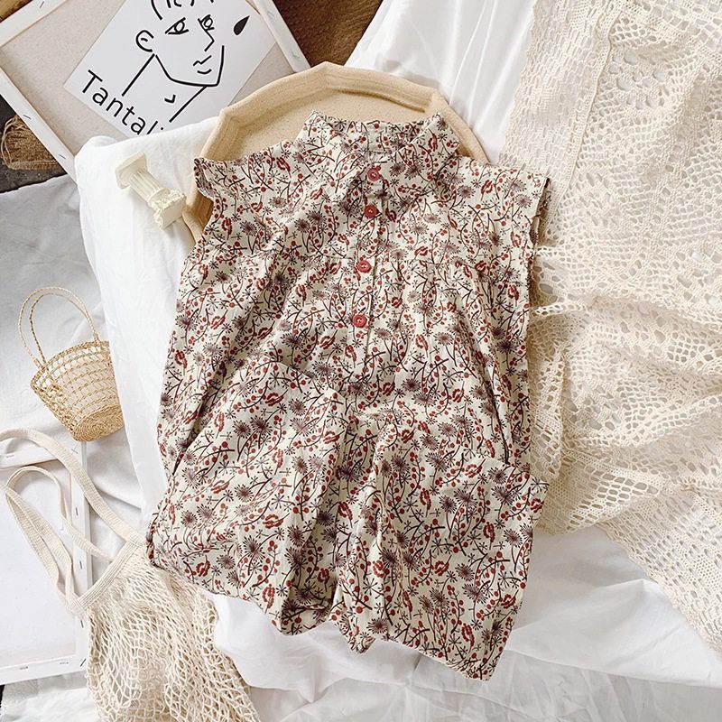 Áo liền quần Sát Nách In Hoa Kiểu Hàn Quốc Thời Trang Mùa Hè Cho Bé Gái