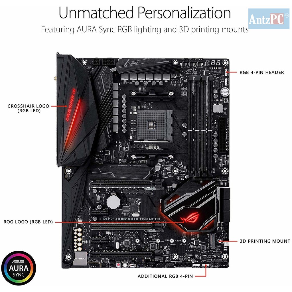 Bo mạch chủ ASUS ROG Crosshair VII Hero  AMD Ryzen 2 AM4 X470 DDR4 M.2 USB 3.1 Gen 2 ATX - Hàng Like new fullbox