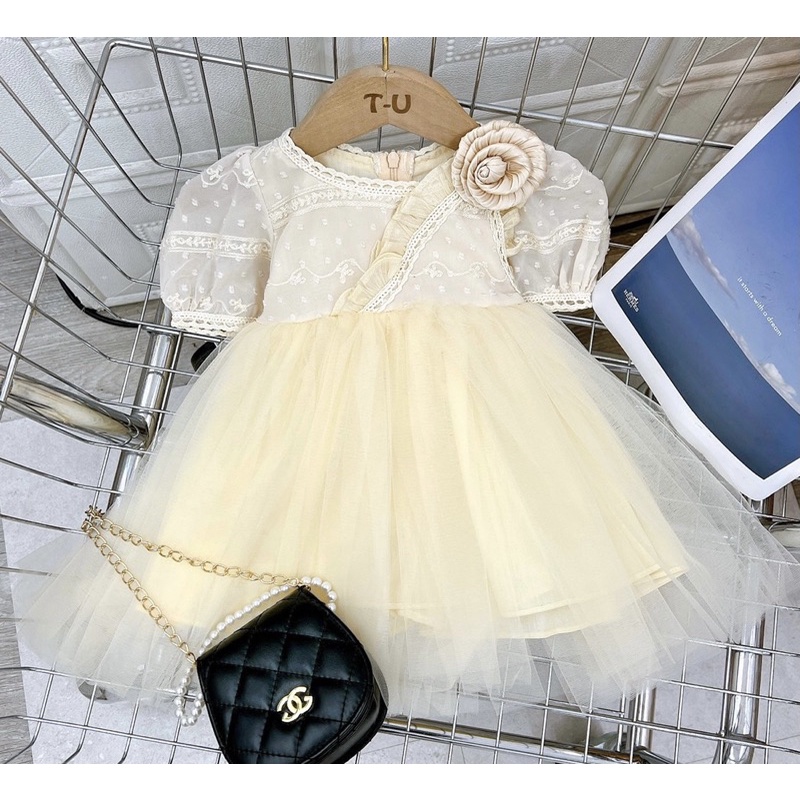 Váy trẻ em nhí có sẵn, váy công chúa nhí hè 2022, đầm ren trắng cho bé