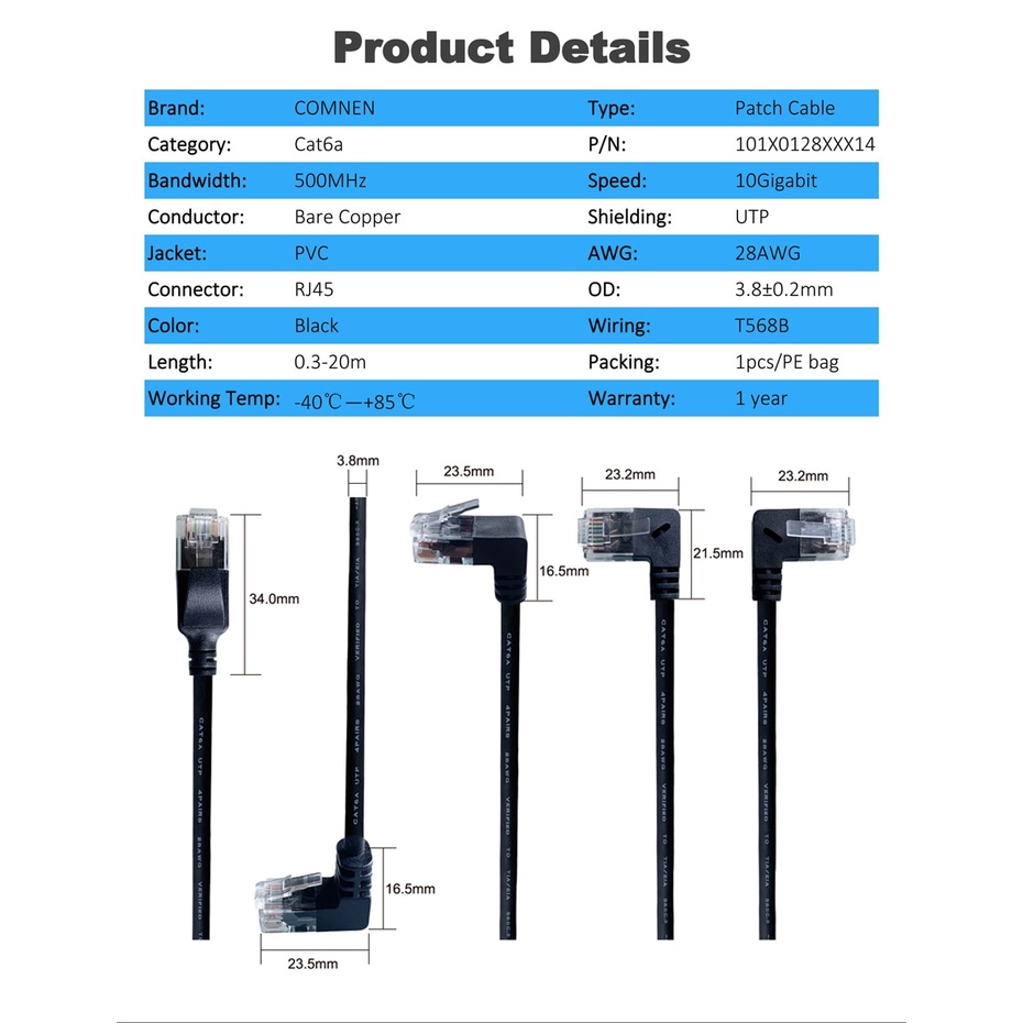 Dây Cáp Mạng Lan Cat6a 90 Độ Siêu Mỏng Cho TV BOX Laptop