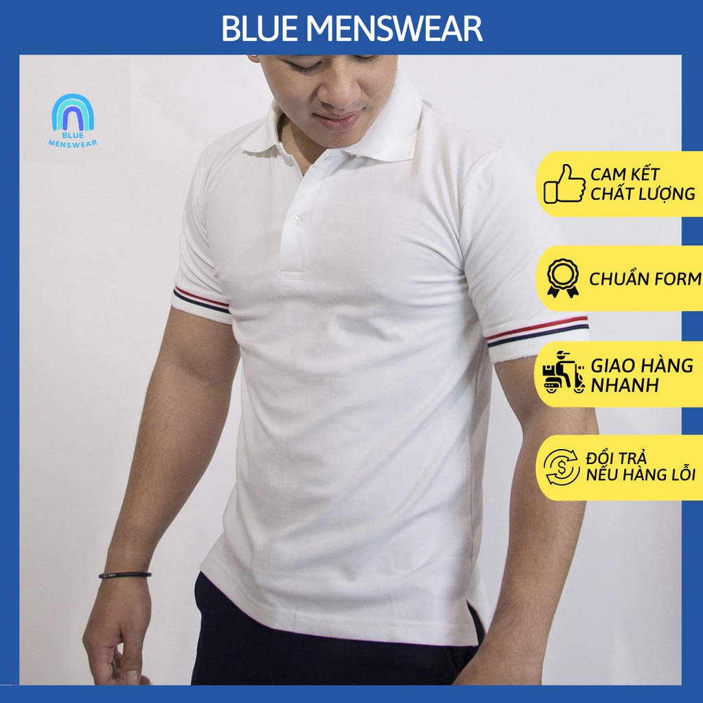 Áo phông nam có cổ bẻ đẹp cao cấp thời trang Sọc Tay BAT03 - BLUE MENSWEAR