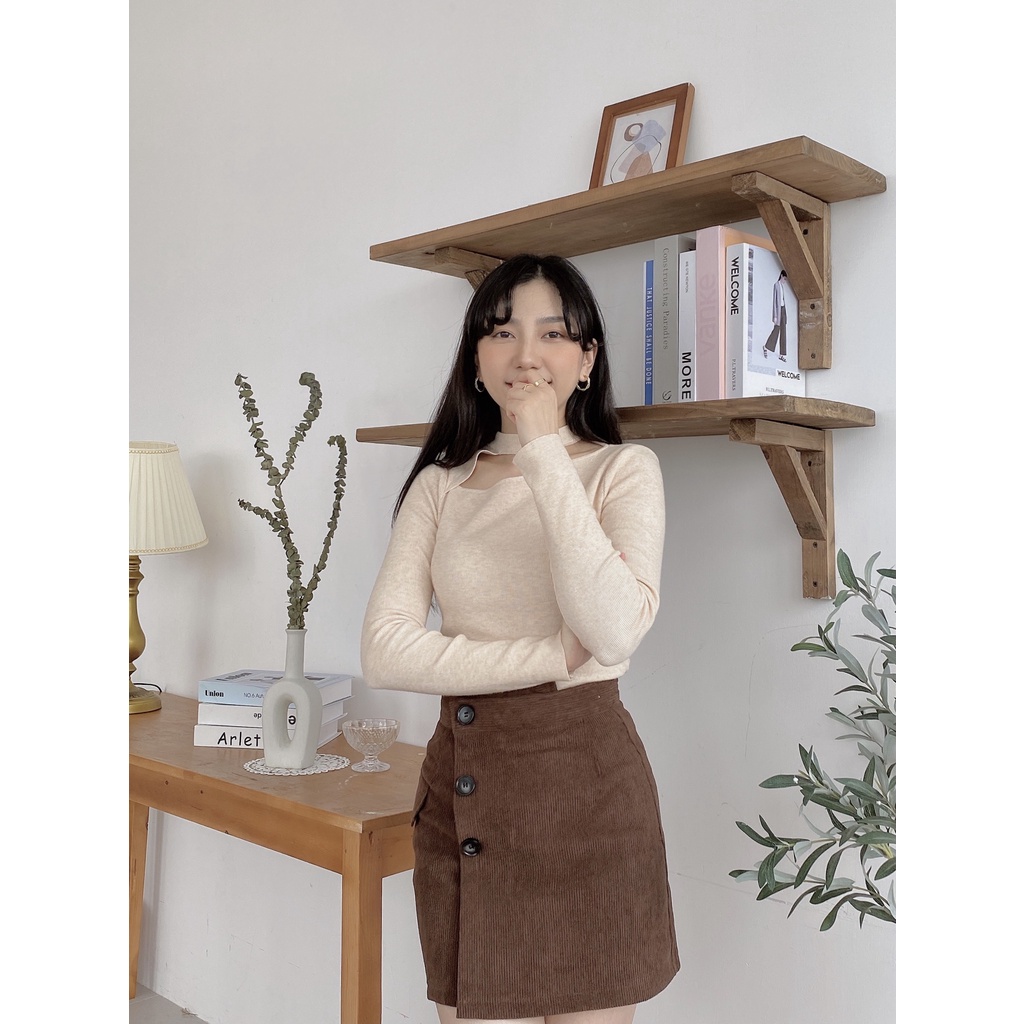 CHÂN VÁY CẠP LỆCH NHUNG TĂM