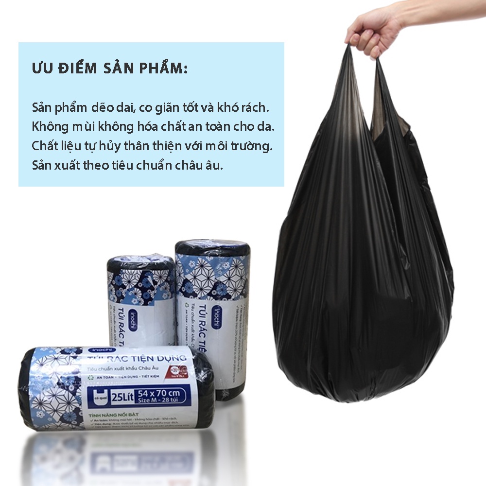 [COMBO 8 cuộn 280 túi] rác tiện dụng Soji 10L, 25L, 50L chính hãng INOCHI. Túi rác đen có quai, tự phân hủy, ngăn mùi