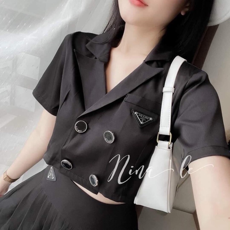 Set vest cúc crop top kèm chân váy