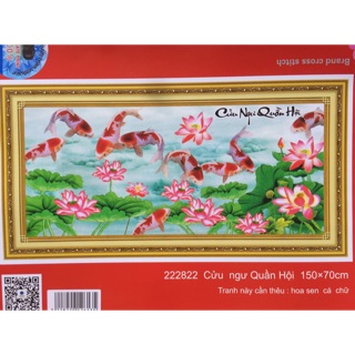 Tranh thêu chữ thập cửu ngư quần hội 222822
