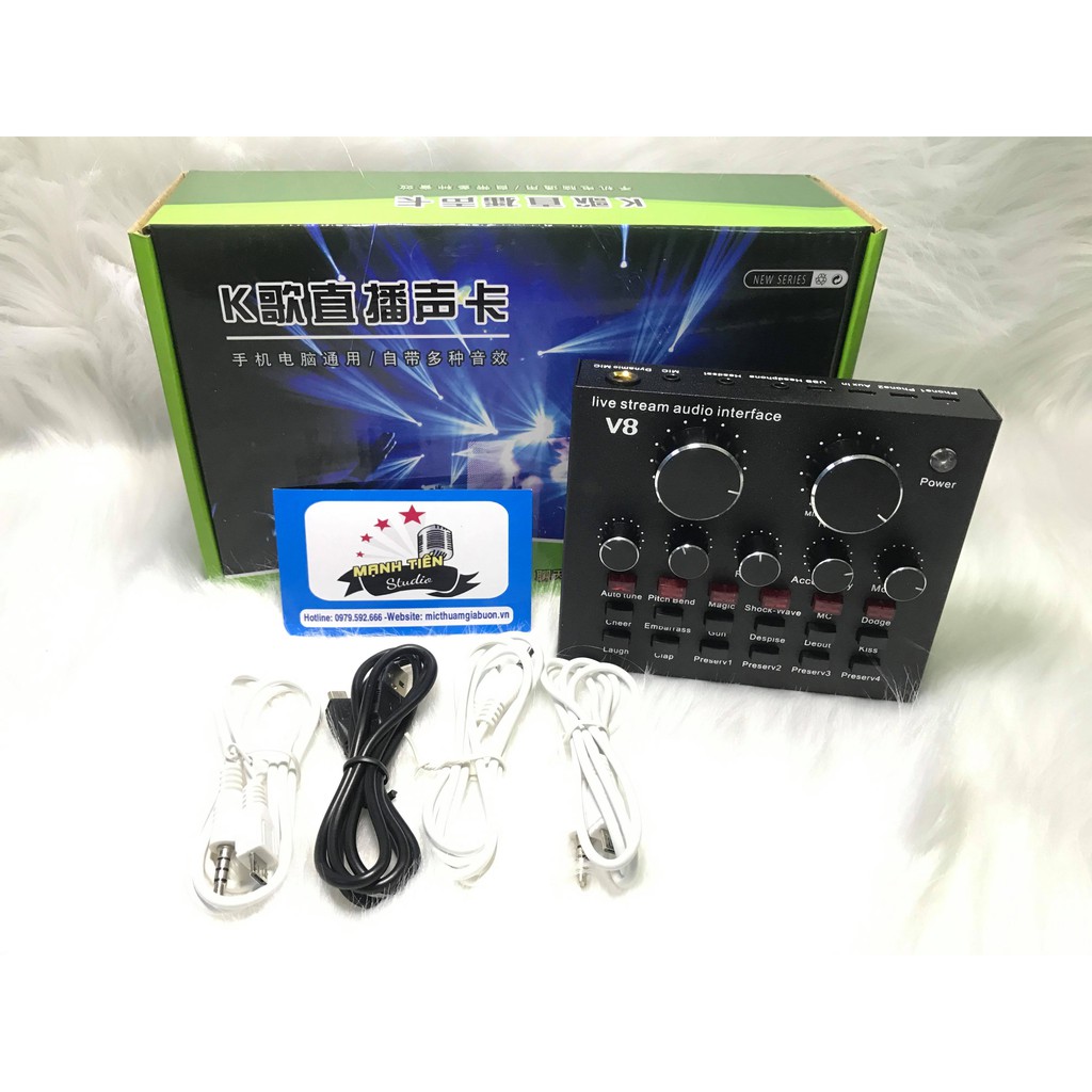 [Rẻ Vô Địch] Soundcard V8 Autotune bản quốc tế âm thanh phòng thu livestream karaoke facebook, bigo, tiktok