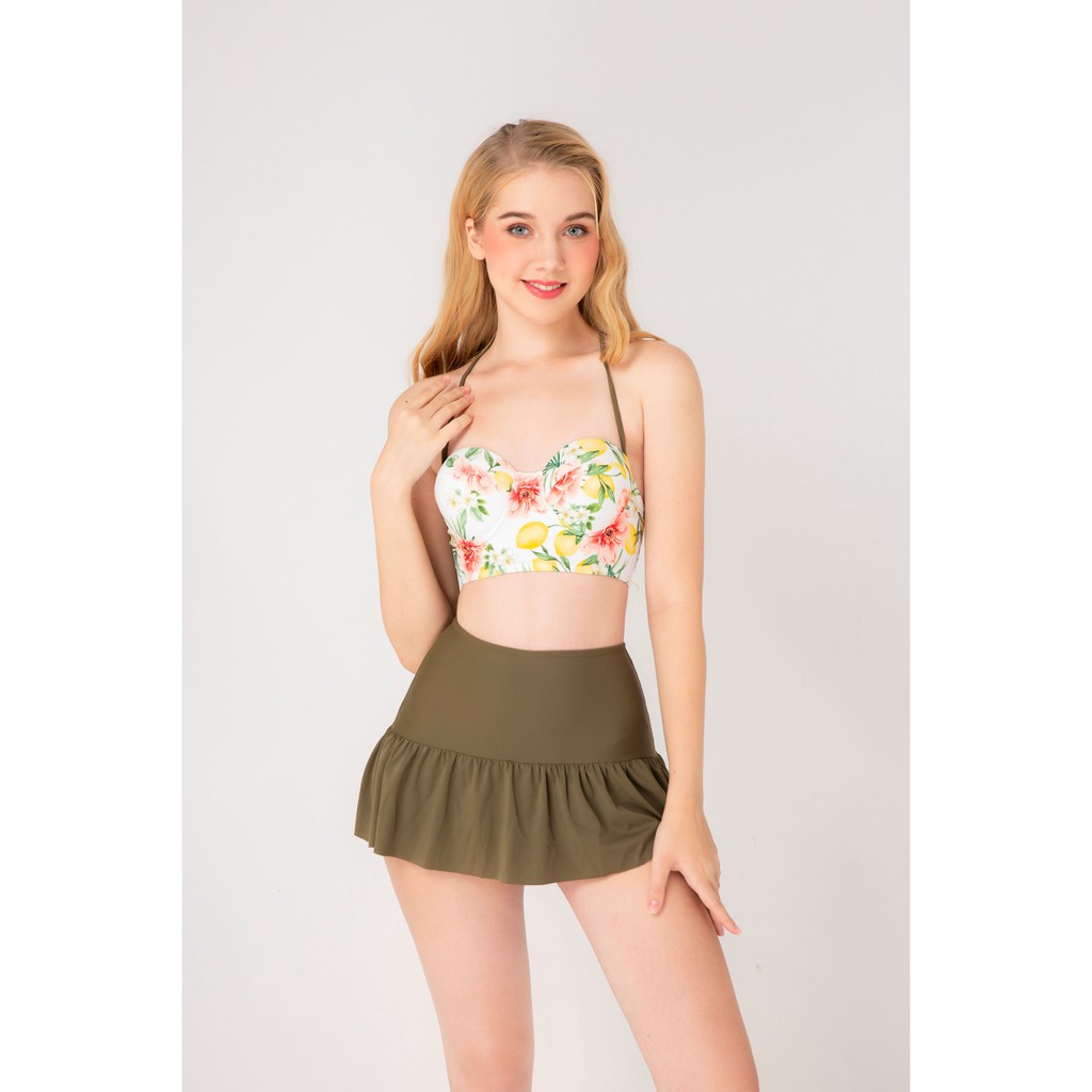 [Mã LTNP50 giảm 50K đơn 150K] Đồ bơi Nữ BIKINI PASSPORT kiểu hai mảnh váy áo crotop- màu Xanh rêu - BS038_MS