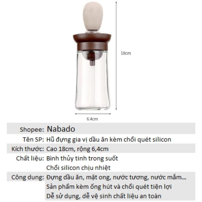 Lọ đựng gia vị thủy tinh hũ gia vị dầu ăn kèm chổi quét silicon