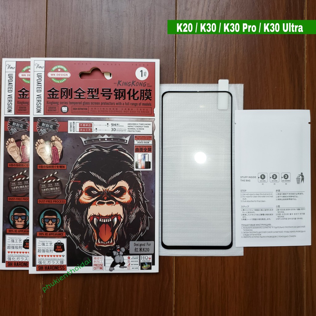 Cường lực Kingkong Redmi K30 / K30 Pro / K40 / Poco F3 / Poco X3 /Mix 3 / K20 / Mi 9T Full màn Full keo cao cấp vắt 2.5D