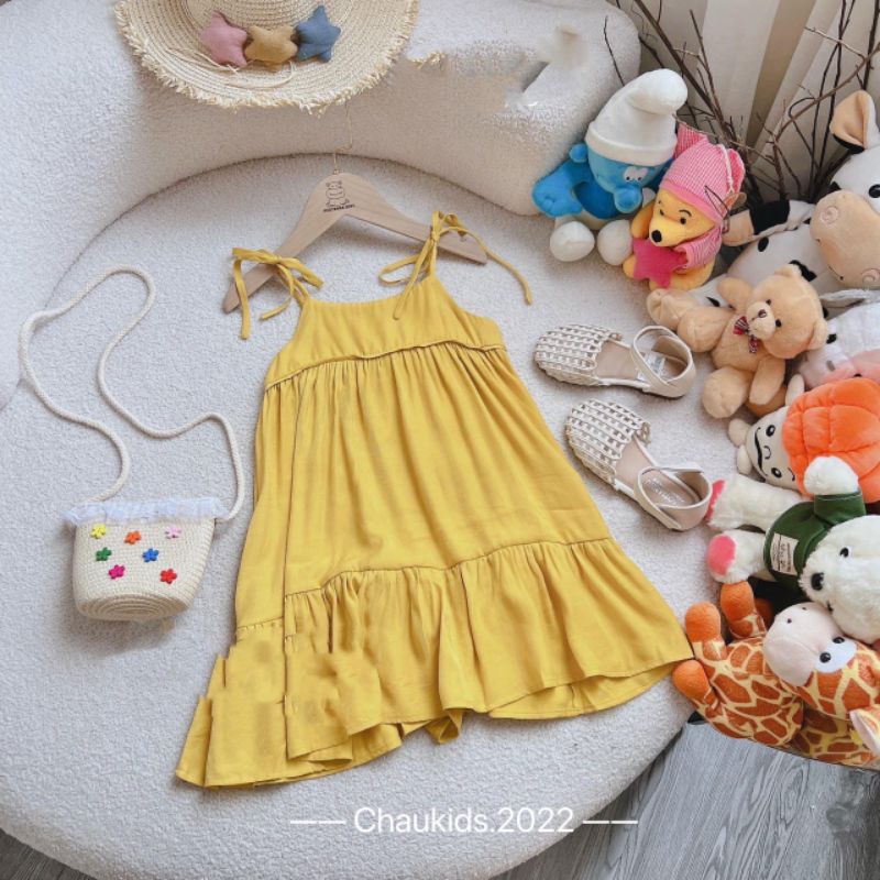 VÁY HAI DÂY THUN COTTON ĐŨI MẶC HÈ CHO BÉ GÁI