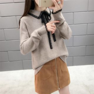 ÁO LEN CỔ SƠ MI PHỐI REN CỘT NƠ