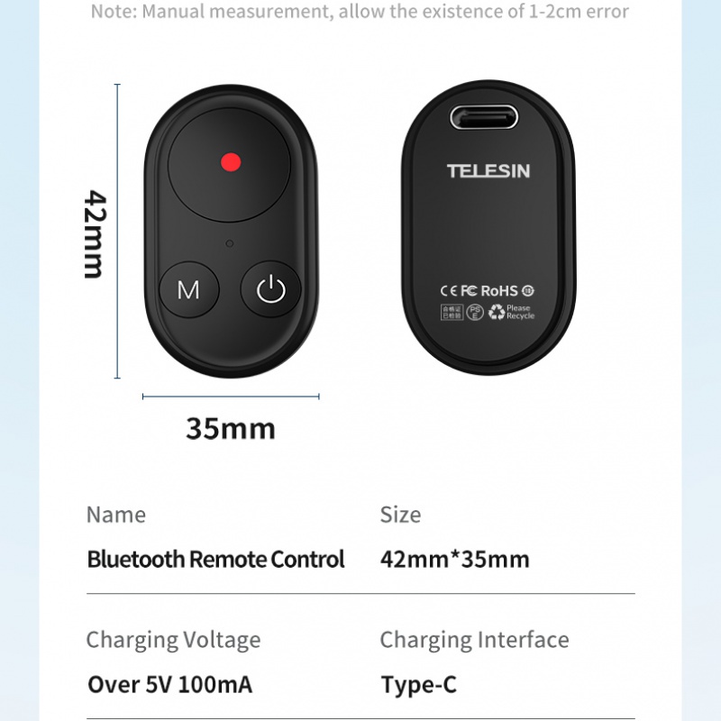 TELESIN Không dây Bluetooth Điều khiển từ xa Chân máy chụp ảnh tự sướng cho GoPro Hero 10 GoPro 9 8 Max cho điện thoại Apple IPhone 13