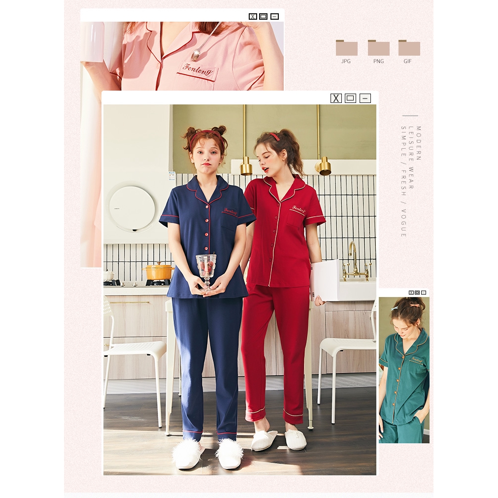 Bộ Đồ Ngủ Áo Tay Ngắn + Quần Dài Xinh Xắn Cho Nữ | BigBuy360 - bigbuy360.vn