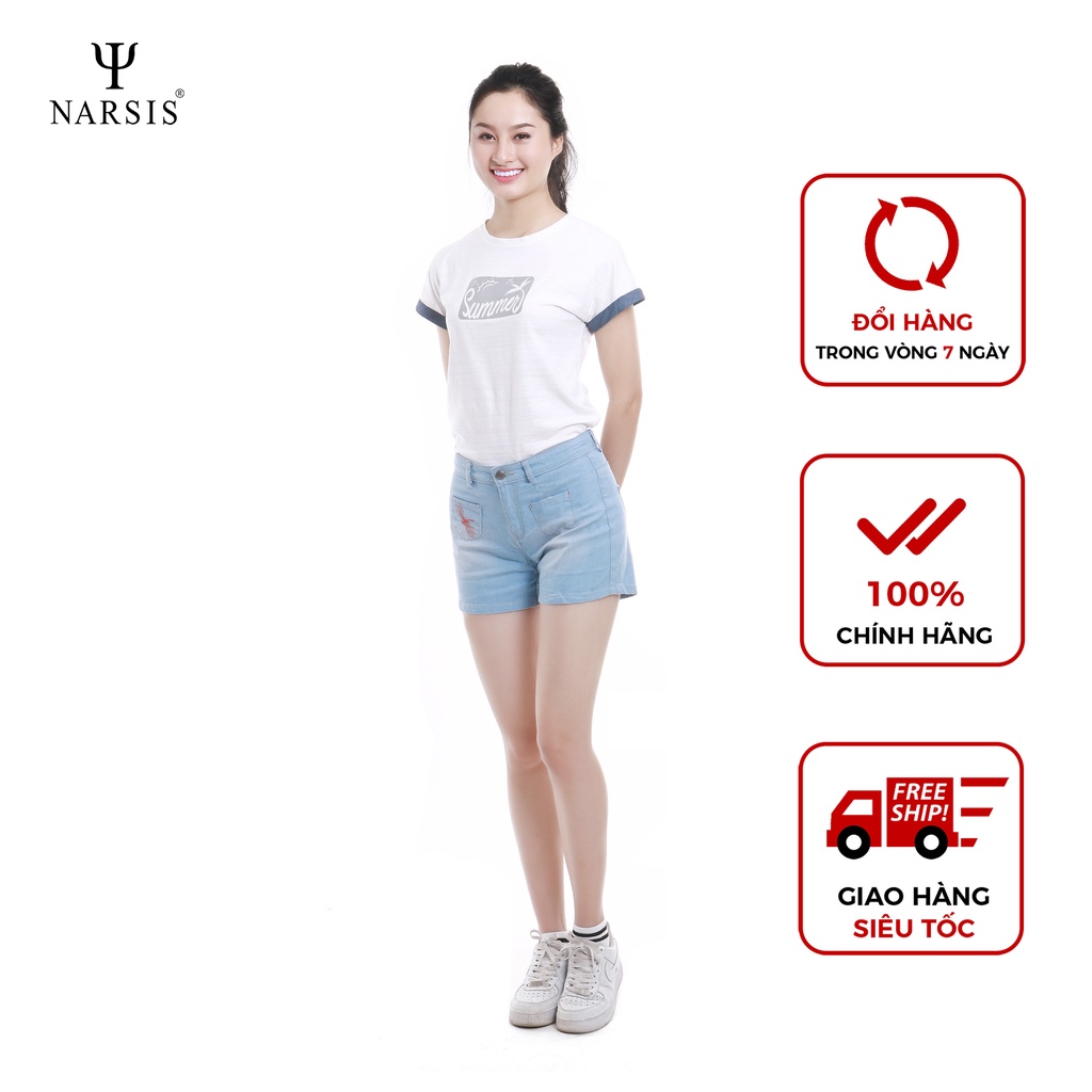 Quần Short bò nữ Narsis T7018 màu xanh trẻ trung năng động, chất liệu cao cấp cực mềm mại thông thoáng