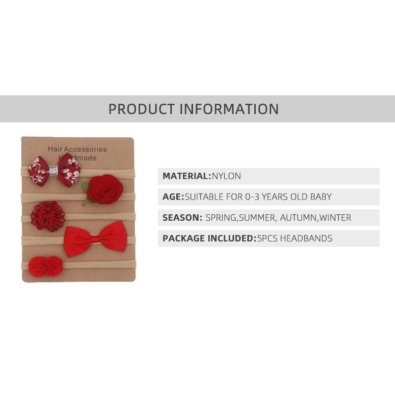 Set 5 Băng Đô Mềm Mại Đính Hoa Xinh Xắn Cho Bé Gái