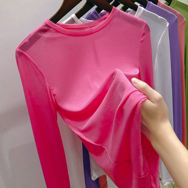 Áo Lưới Mỏng Màu Tím Vải Lụa Mát Thời Trang Mùa Hè Cho Nữ