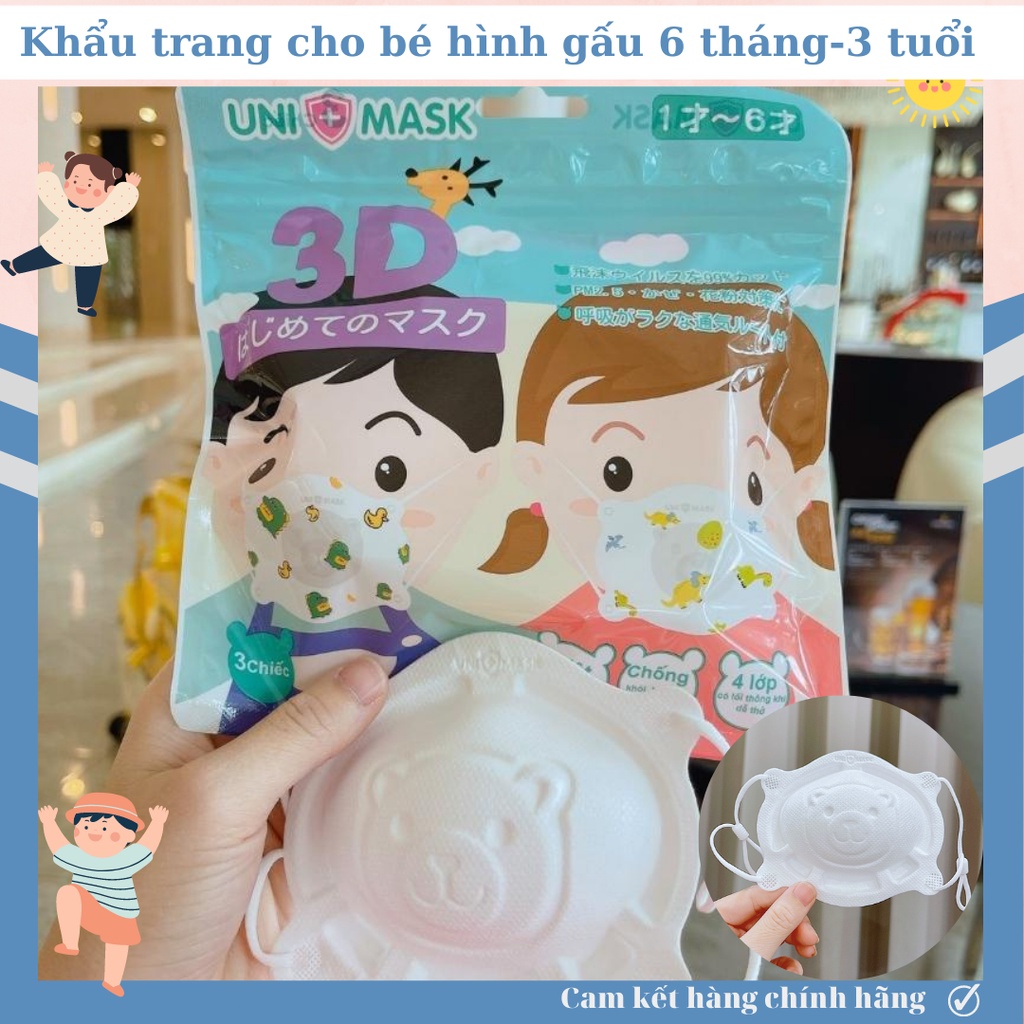 SỈ THÙNG 36 CÁI KHẨU TRANG GẤU SƠ SINH UNI MASK CHO BÉ TỪ 1-3 TUỔI, CÓ QUAI ĐIỀU CHỈNH ĐỘ DÀI CHO BÉ NHỎ