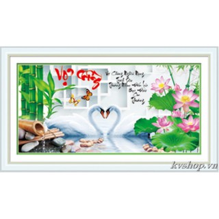 Tranh Thêu  Hồ Thiên Nga Vợ Chồng 88885,66x36cm, chưa thêu