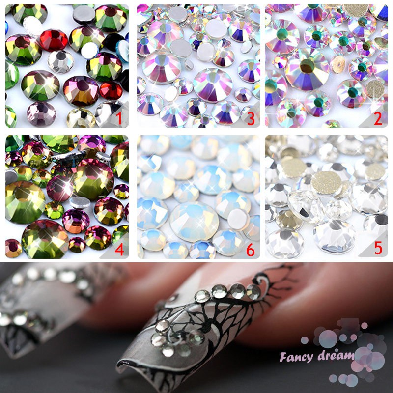 Bộ 800 viên đá pha lê mặt phẳng các loại dùng cho trang trí móng tay