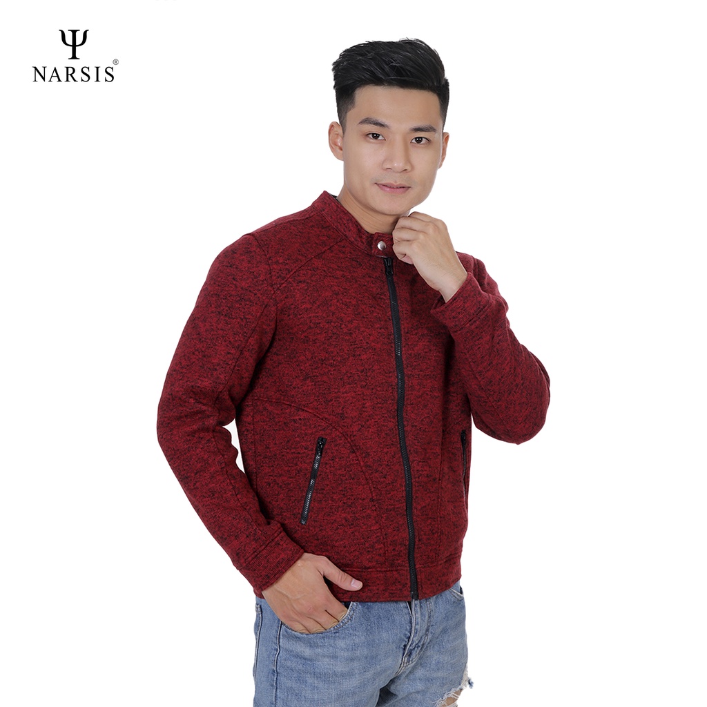 Áo khoác nam D8067 Narsis bomber chất liệu nỉ len màu đỏ
