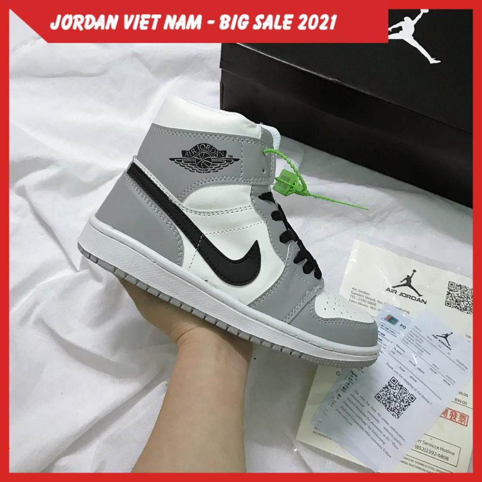 Giày Jorden 1 High Gray, Giày Sneaker JD1 Cao Cổ Màu Xám, Da Bò Nhẵn Cao Cấp Full Size (36-43)