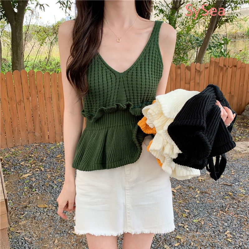 Áo Hai Dây Dệt Kim Màu Trơn Thời Trang Mùa Hè Cho Nữ