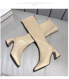 Boot đùi da gót vuông