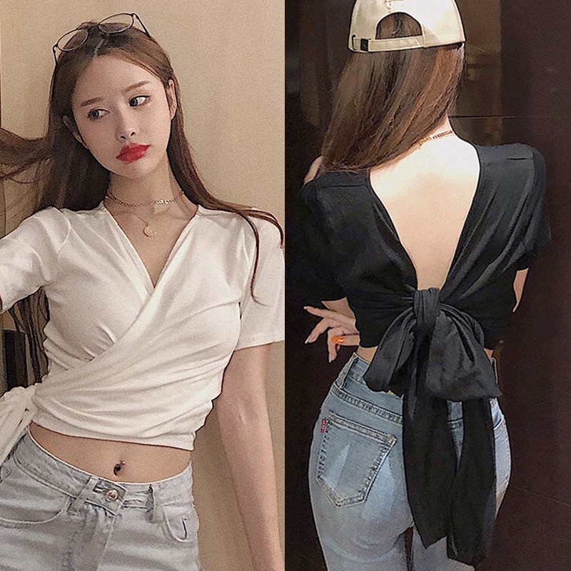 Áo Croptop Tay Ngắn Thiết Kế Hở Lưng Quyến Rũ | BigBuy360 - bigbuy360.vn