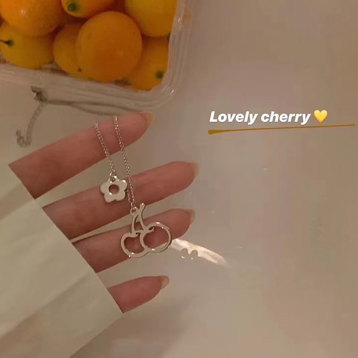 Vòng cổ bằng thép titan hình quả cherry dễ thương phong cách Hàn Quốc