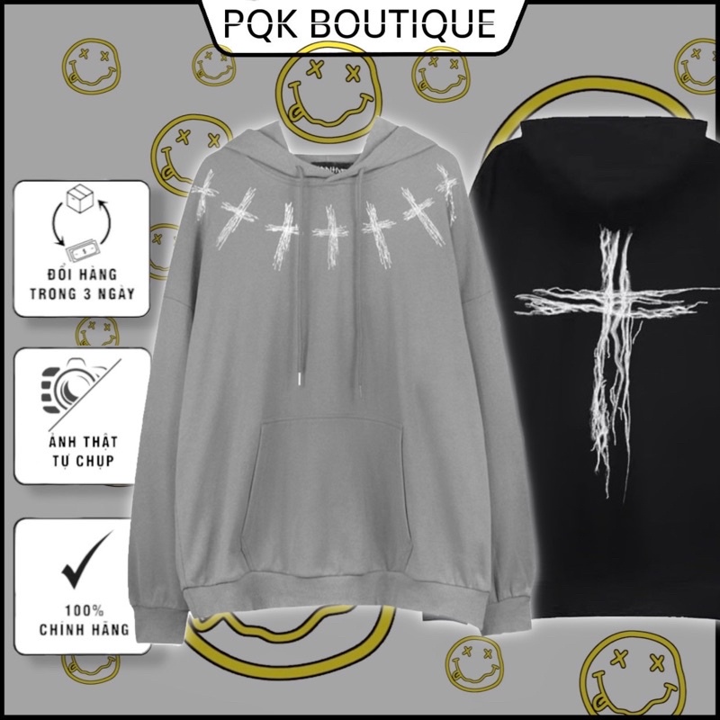 [sẵn] Áo Hoodie Nỉ Dáng Rộng CRUCIFIX 2 màu xám và đen