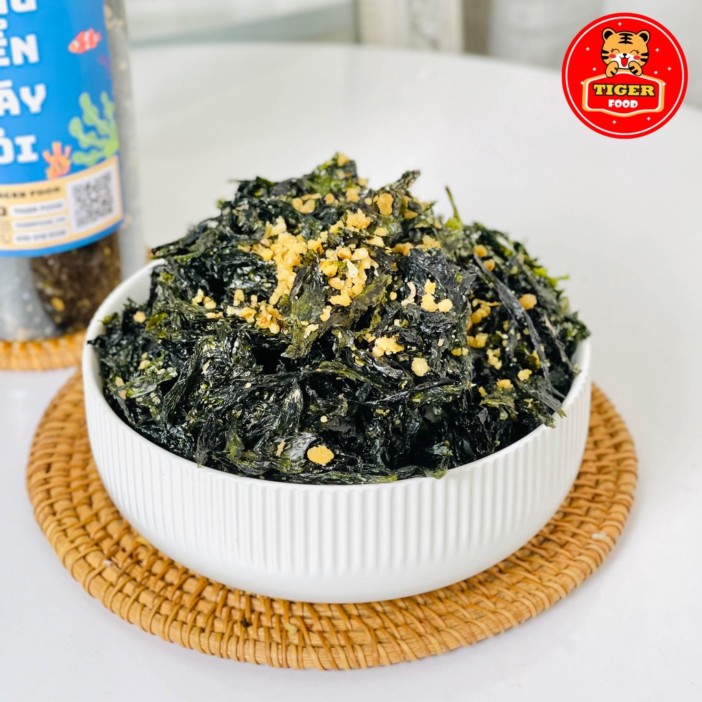 Rong biển cháy tỏi TIGER FOOD Hộp 180g rong biển cháy tỏi ăn liền Siêu Giòn -Siêu Ngon - đồ ăn vặt Sài Gòn