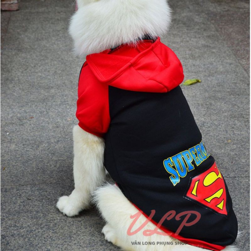 SIZE TO (10KG - 17KG) - QUẦN ÁO CHÓ MÈO - Áo nỉ superman màu xanh có mũ cho thú cưng