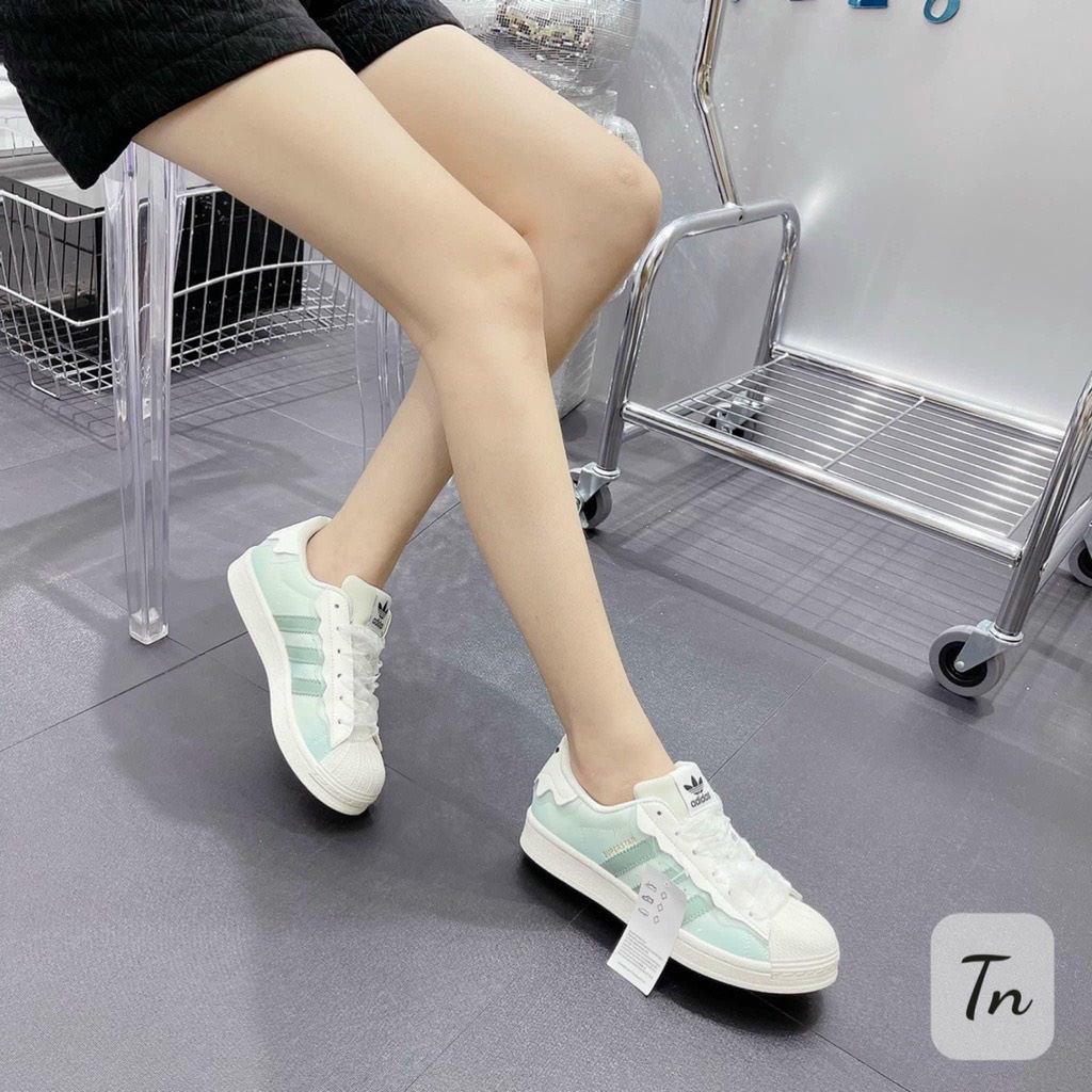 Giày Superstar mũi sò xanh,hồng,trắng mới, giày 3 vạch das sò 2022 cao cấp
