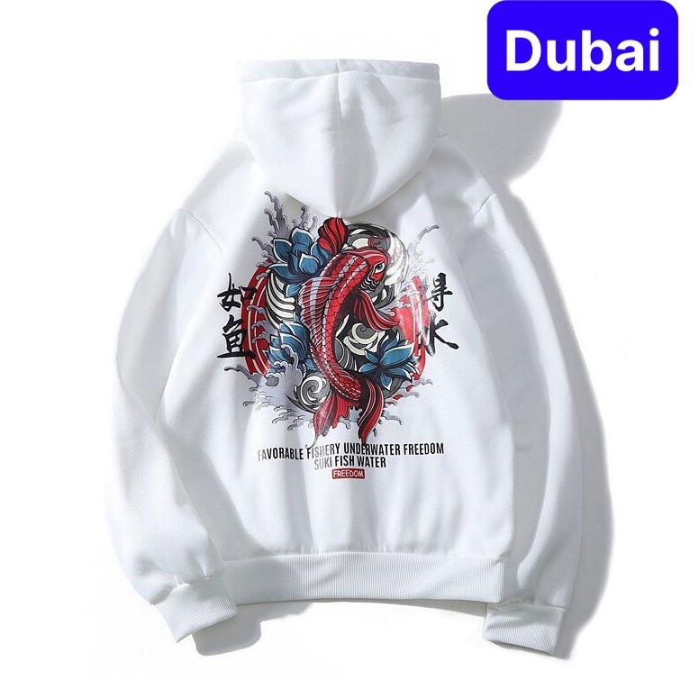 ÁO HOODIE NAM NỮ, ÁO KHOÁC NỈ IN HÌNH CÁ CHÉP ĐỎ FROM RỘNG DÀI TAY PHONG CÁCH SANG CHẢNH VIP - DUBAI FASHON