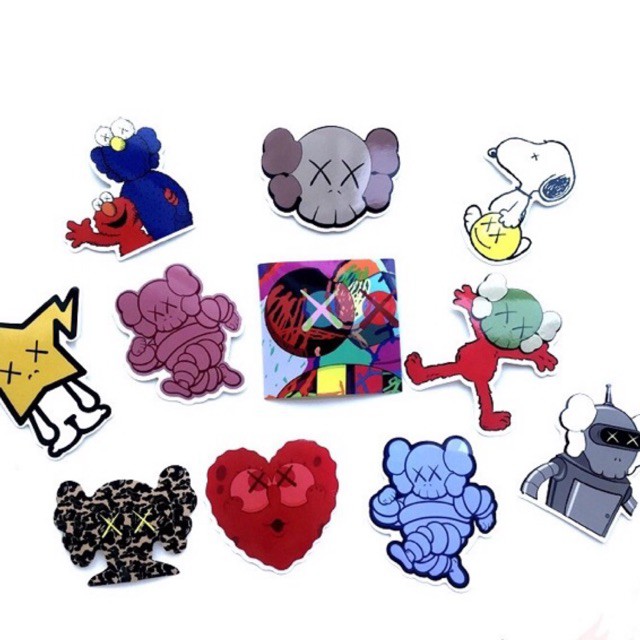 10 Sticker dán kaws trang trí vali, nón bảo hiểm