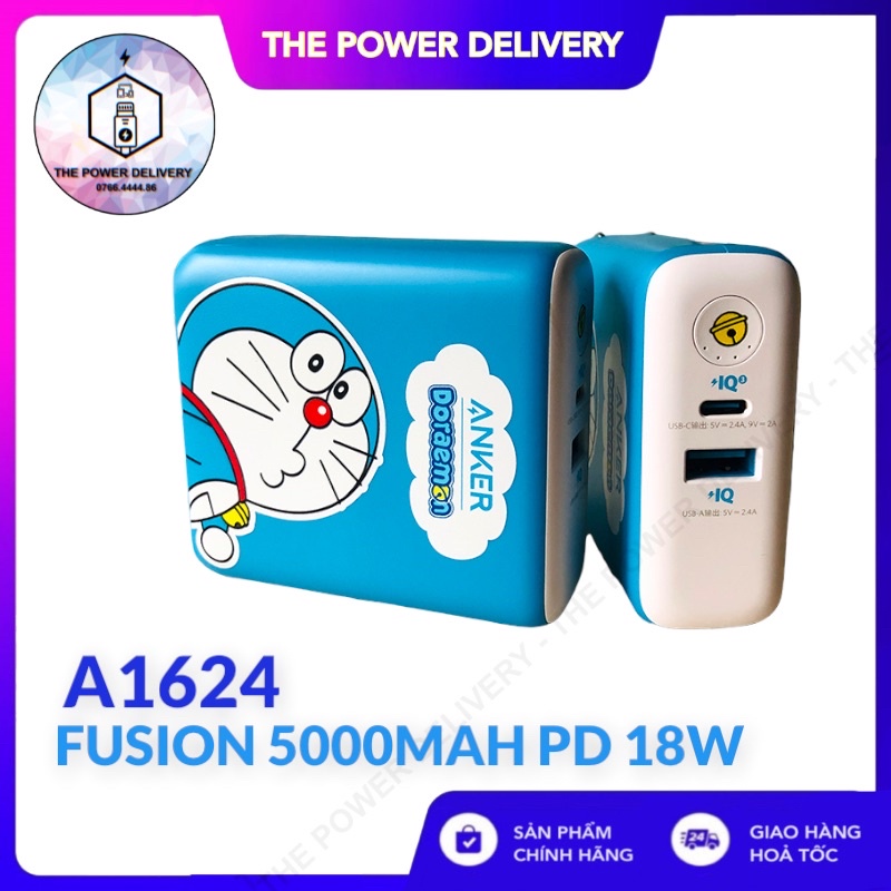 Củ Sạc Nhanh Kiêm Pin Dự Phòng Anker bản Doraemon 5.000mAh - Fusion A1624 Sạc Nhanh IQ3 PD 18w - Bảo hành 6 tháng