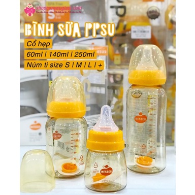 Bình sữa cao cấp cổ hẹp tặng kèm van chống sặc - 140ml PPSU Wesser