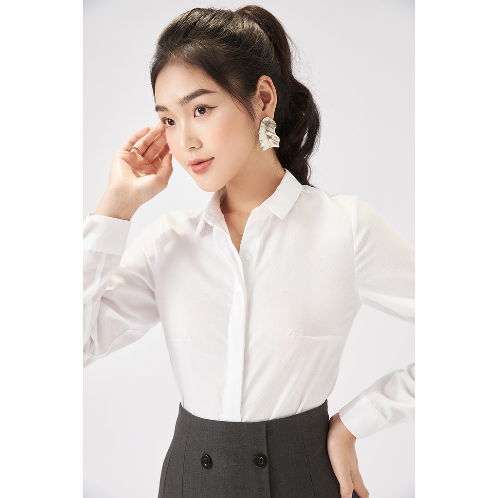 Áo sơ mi nữ dài tay 20AGAIN, áo sơ mi trắng hàng thiết kế, dáng basic ASW1156