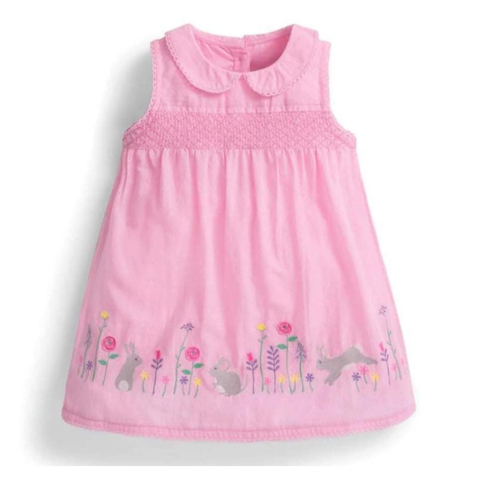 Đầm hồng thun cotton Little Maven chân váy thêu hoa