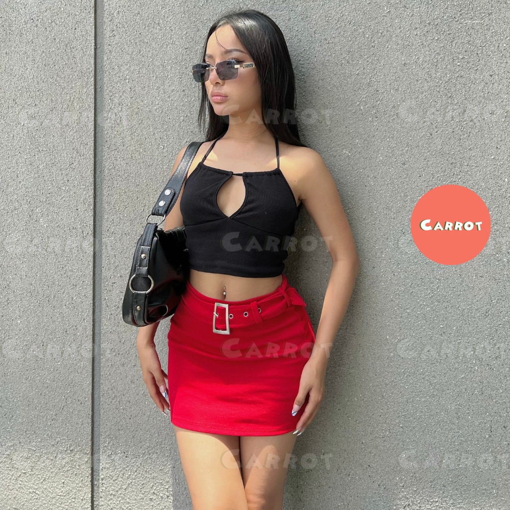 Áo croptop thiết kế khoét ngực 2 dây chân váy đỏ ôm body sexy chất vải cao cấp đi chơi đi du lịch carrotxinhdep