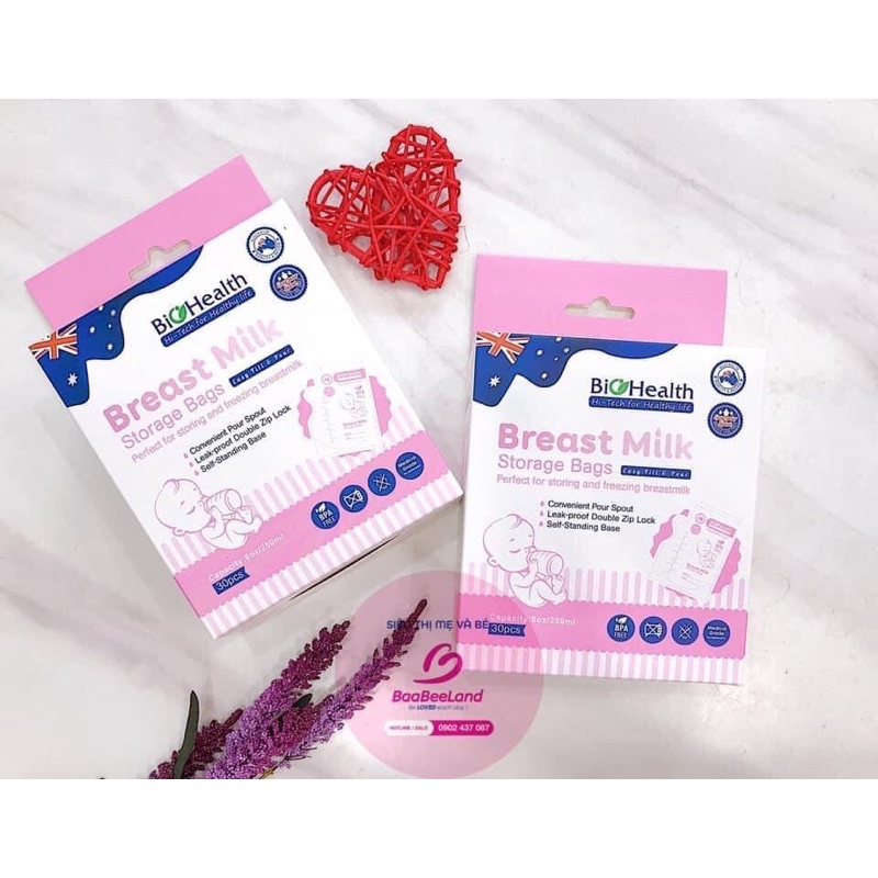 Túi trữ sữa Biohealth 250ml hộp 30 túi - BAABEELAND