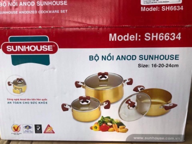 Bộ 3 nồi nhôm Anod Sunhouse SH 6634