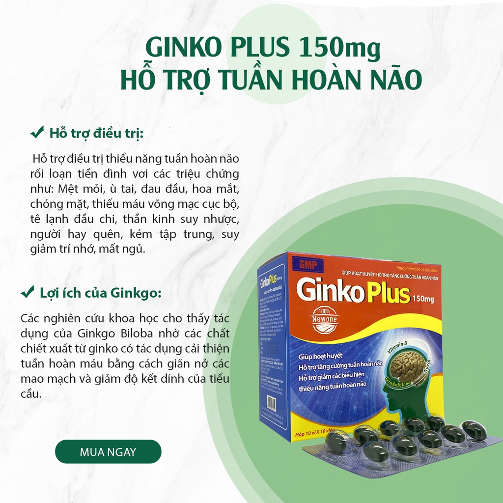 Hoạt Huyết Dưỡng Não Ginko Plus 150mg Giúp Giảm Mệt Mỏi Hoa Mắt Chóng Mặt